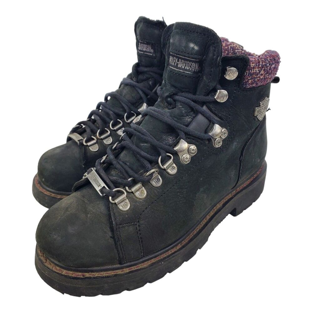 HARLEY DAVIDSON Boots AKERS Women Size 7.5 Black Leather Combat Biker 84549